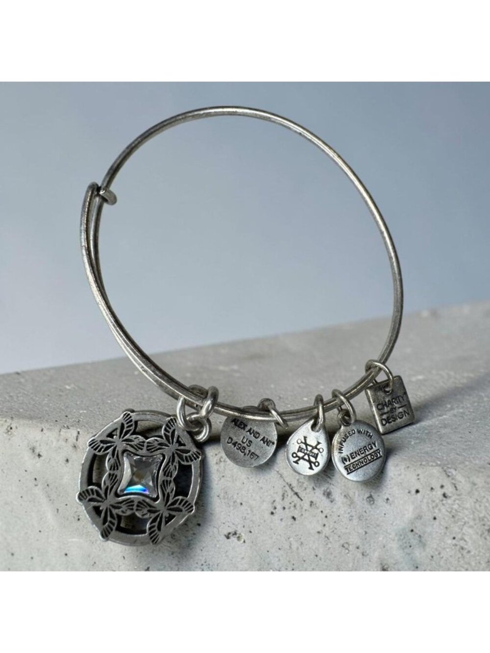 Alex And Ani Charity By Design Adjustable Bangle With Crystal Centerpiece & Ener